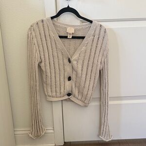 H&M Striped Knit Beige Cardigan Sweater